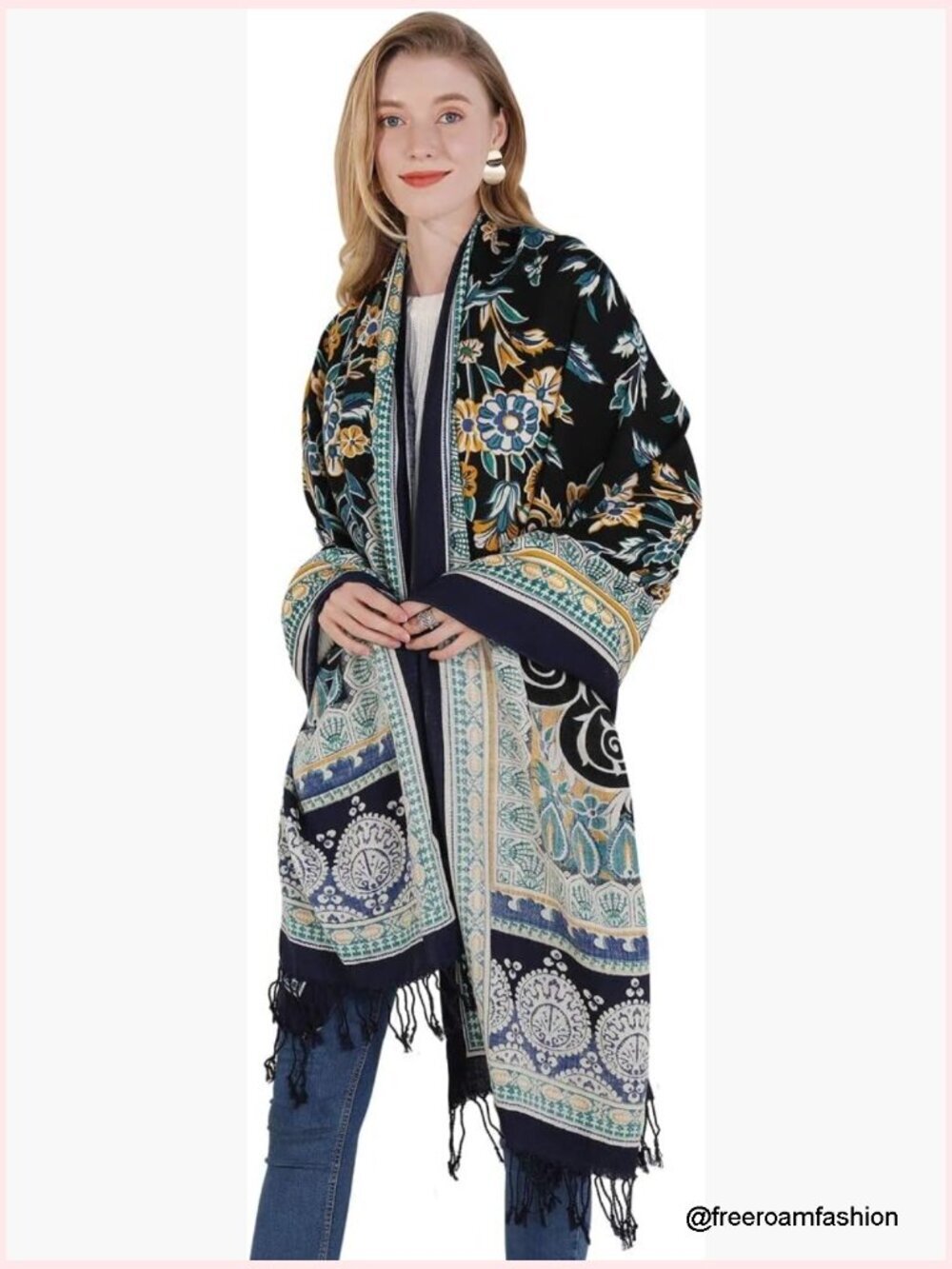 Oversized 100% Merino Wool Pashmina Shawl Wrap Tassels Travel Blanket